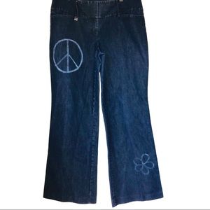 EXPRESS Peace flower power Jeans wide/flare leg Jean Size:10